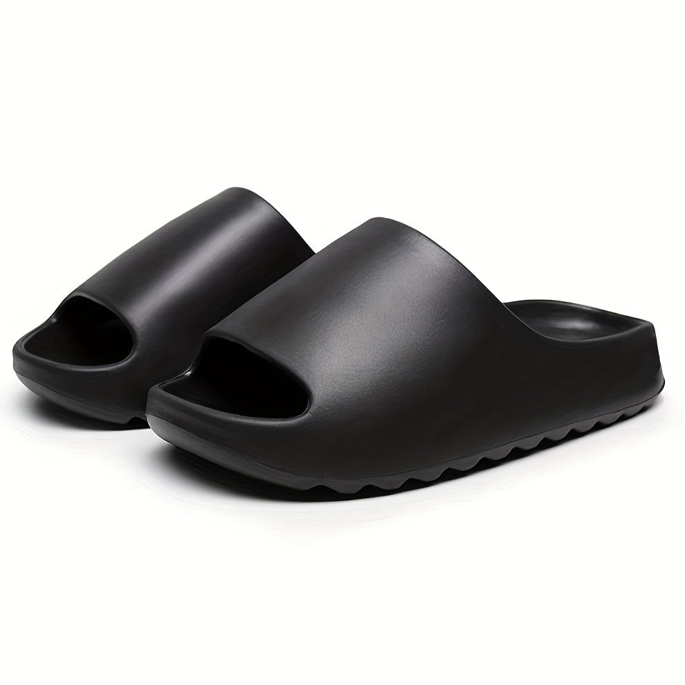 Men's Solid Color Open Toe Breathable Chunky Slippers, Comfy Non Slip Casual Durable Anti Odor EVA Slides, Men's Footwear